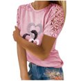 thumbnail image 1 of Womens Plus Size T-Shirt Tops Print Lace Hollow Out Short Sleeve Pullover Slimming Blouse, 1 of 6