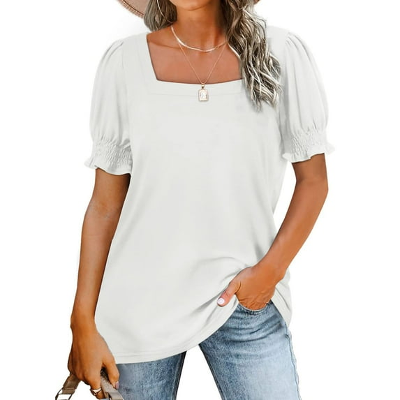 Womens Plus Size Clearance,Women Tunic Tops Loose Short Sleeve Square Neck Solid Casual Blouse T-Shirt