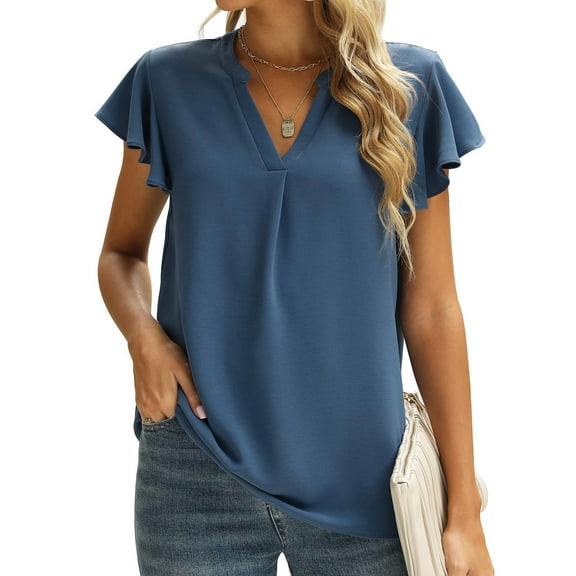 Womens Plus Size Tunic Tops Short Sleeve V-Neck Solid Casual Blouse T-Shirt