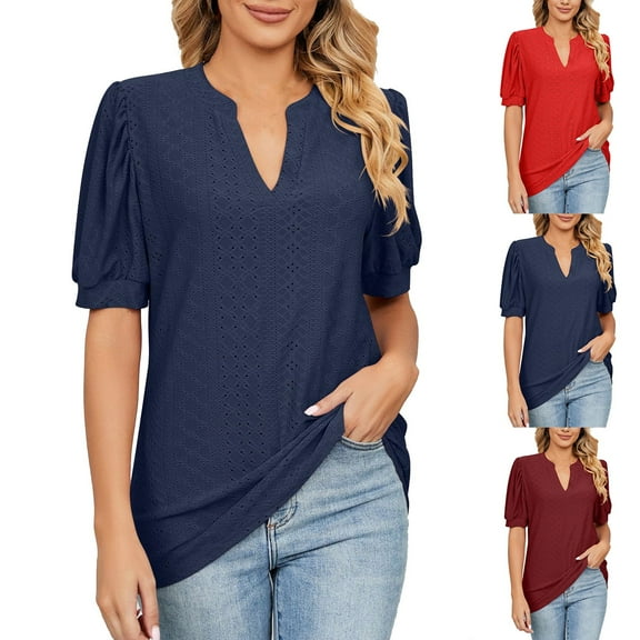 Womens Plus Size,Women V-Neck Hollow Out Recreational Short Sleeve Tops
