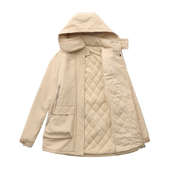Womens Plus Size Coats Jackets for Women Coats for Women Women's Plus Size Winter Coat Insulated Military Parka Jacket Waterproof Fleece Lined Thickened Detachable Hood, Beige-S