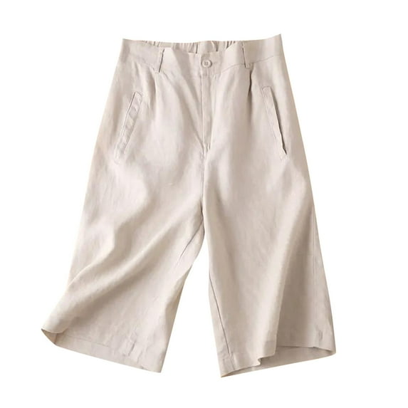 Womens Plus Size Comfy Bermuda Shorts Linen Lightweight Quick Dry High Waisted Casual Shorts