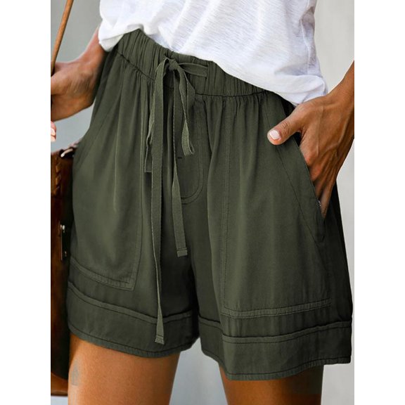 Womens Plus Size Comfy Drawstring Casual Elastic Waist Pocket Loose Shorts Pants