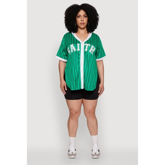 Womens Plus Size Contrast Trim Faith Graphic Baseball Tee