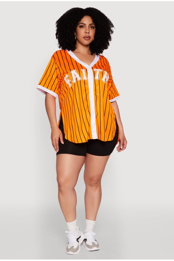 Womens Plus Size Contrast Trim Faith Graphic Baseball Tee