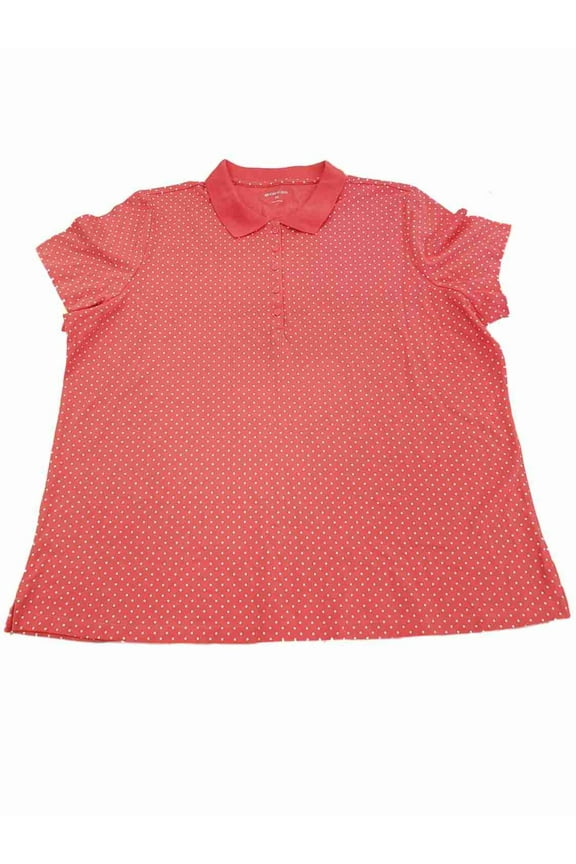 Womens Plus Size Coral Polka Dotted Short Sleeve Button Front Polo Shirt Top 3X