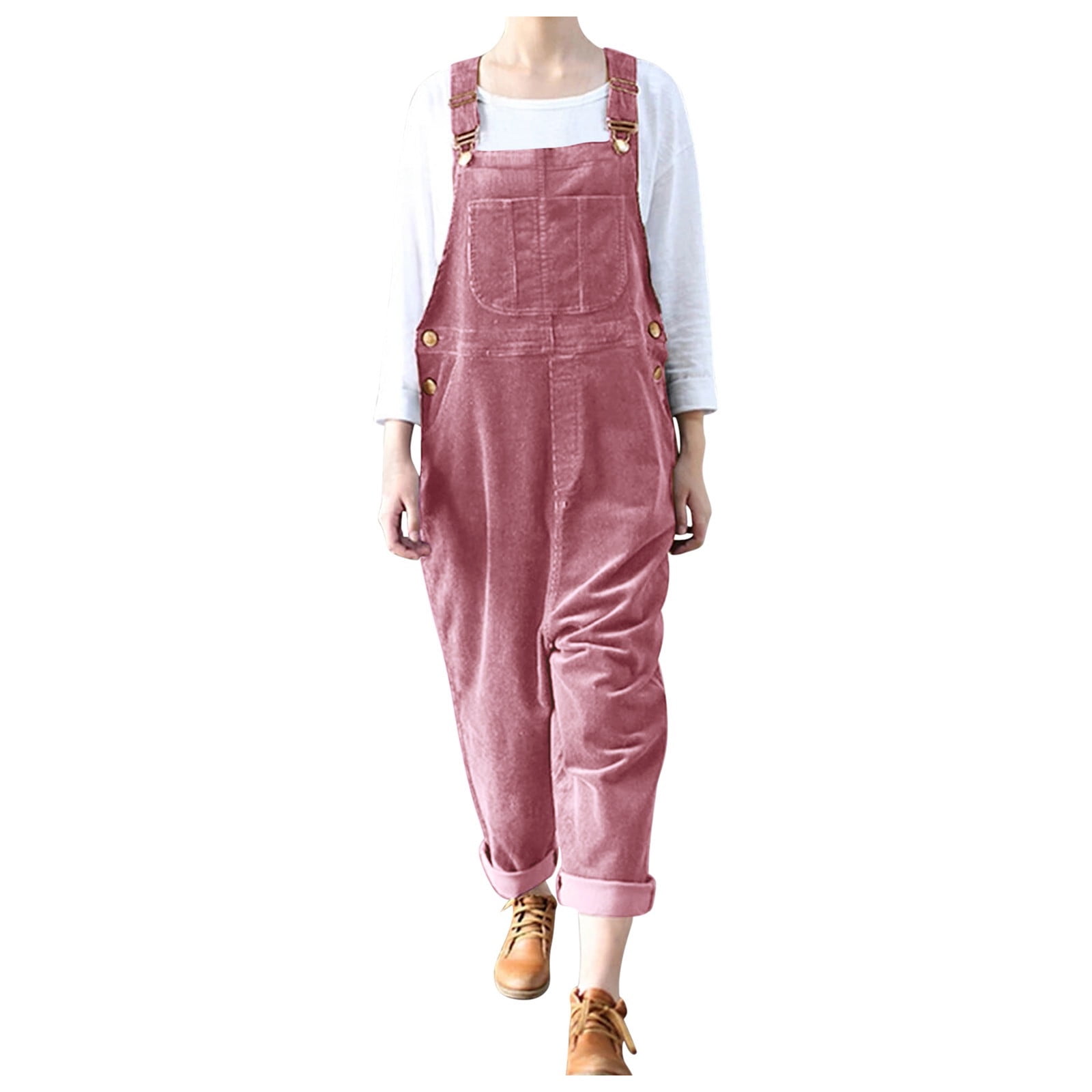 Womens Plus Size Corduroy Overalls Adjustable Straps Baggy Casual Comfy ...