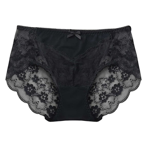 Womens Plus Size Cotton Briefs Hi Cut Full No Show Brief Panty Cut Bow Knot Lace Trimmed Silky Leakproof Underwear