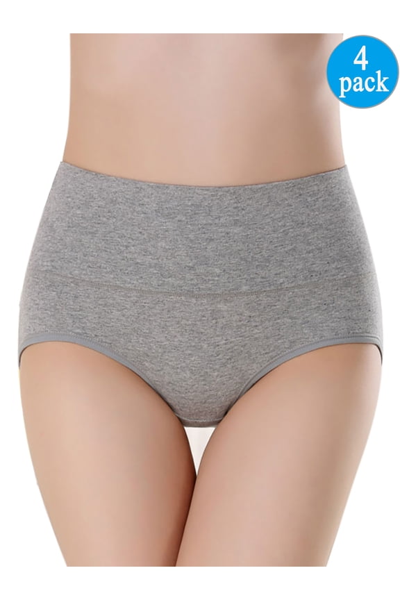 Womens Plus Size Cotton Briefs High Waist Underwear Tummy Control C Section Recovery Soft Stretch Cotton Hipster Brief Panties Underwear - 4 Pack