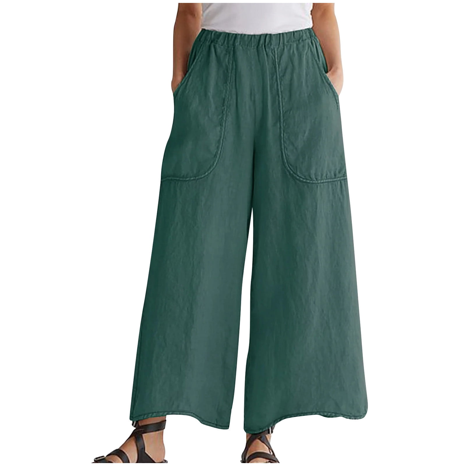 Plus Size Women Spring Plaid Wide Leg Cotton Linen Pants main image 1