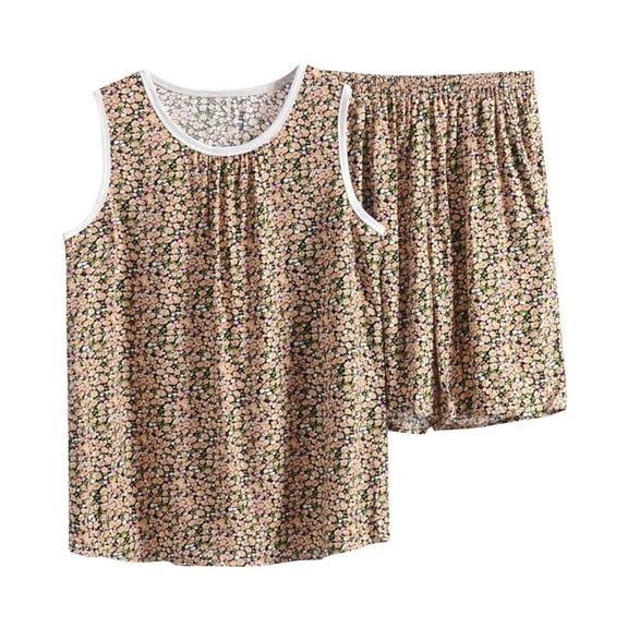 Womens Plus Size Cotton Pajama Sets Loose Dots Sleeveless Tank Top with Shorts Summer Pjs Set 2 Piece Sleepwear