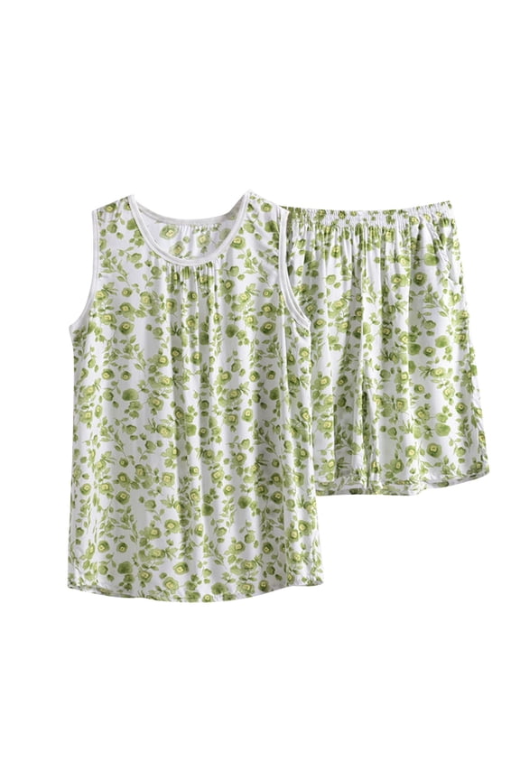 Womens Plus Size Cotton Pajama Sets Loose Dots Sleeveless Tank Top with Shorts Summer Pjs Set 2 Piece Sleepwear