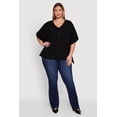 thumbnail image 1 of Womens Plus Size Crepe Knit Button Detail Dolman Sleeve Blouse, 1 of 5