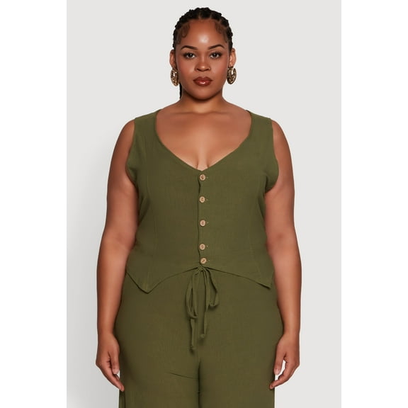 Womens Plus Size Crepe Knit Button Front Blazer Vest