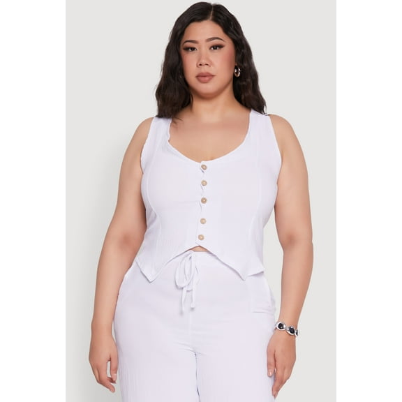 Womens Plus Size Crepe Knit Button Front Blazer Vest