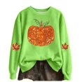 thumbnail image 1 of Womens Plus Size Crew Neck Halloween Sweatshirts Trendy Big Pumpkin Maple Leaf Printed Pullovers Causal Fall Long Sleeve Graphic Tops Green S, 1 of 4