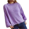 thumbnail image 1 of Womens Plus Size Crop Sweater Lantern Long Sleeve Round Neck Casual Loose Fitting Solid Color Knit Pullover Sweater,Purple,M, 1 of 5