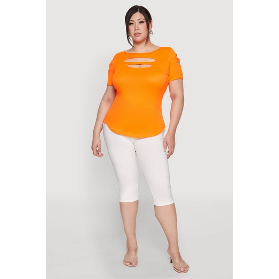 Womens Plus Size Cut Out Crew Neck Tee