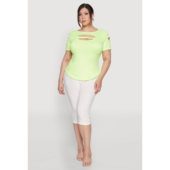 Womens Plus Size Cut Out Crew Neck Tee