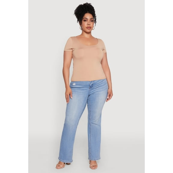 Womens Plus Size Daisy Classic Fit Solid Scoop Neck T-Shirt