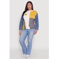 thumbnail image 1 of Womens Plus Size Daisy Color Blocked Denim Sleeve Sweater, 1 of 5