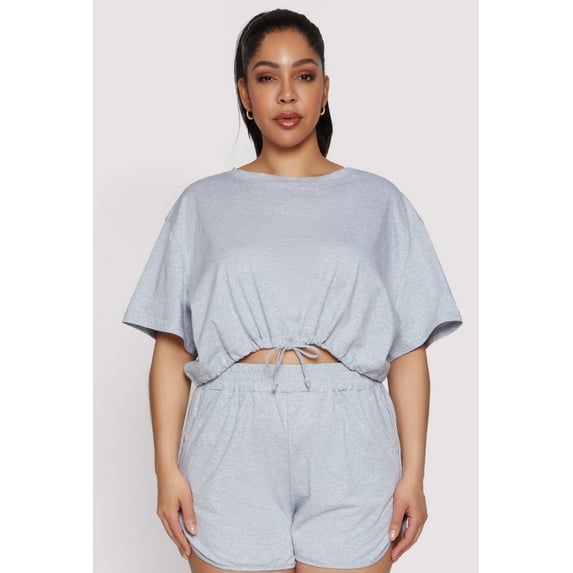 Womens Plus Size Daisy Drawstring Hem Crop Top