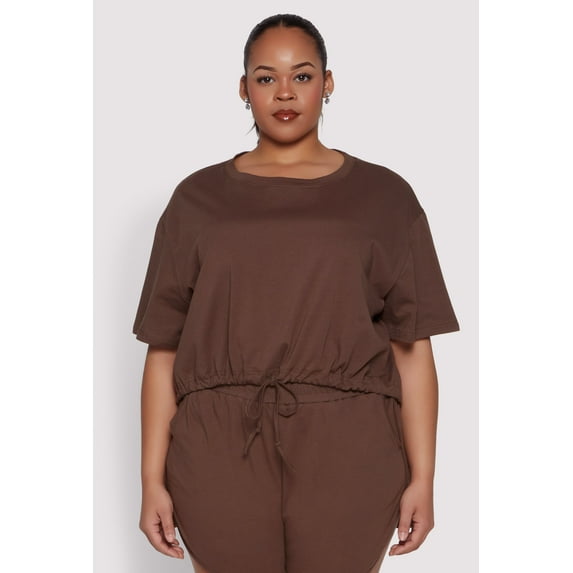 Womens Plus Size Daisy Drawstring Hem Crop Top