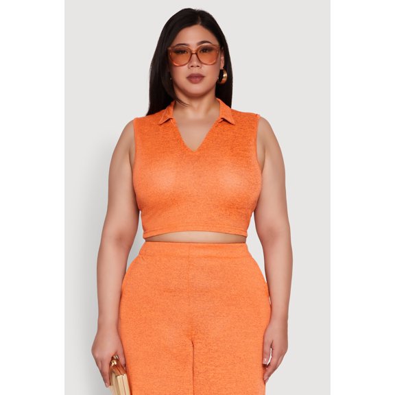 Womens Plus Size Daisy Sleeveless Cropped Polo Top