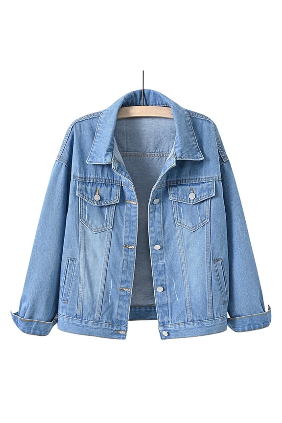 Womens Plus Size Denim Jackets S-4X Trendy Button Up Collared Long Sleeve Jean Coats with Pockets Ladies Casual Solid Outerwear Jacket