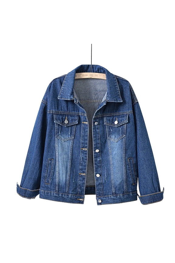 Womens Plus Size Denim Jackets S-4X Trendy Button Up Collared Long Sleeve Jean Coats with Pockets Ladies Casual Solid Outerwear Jacket