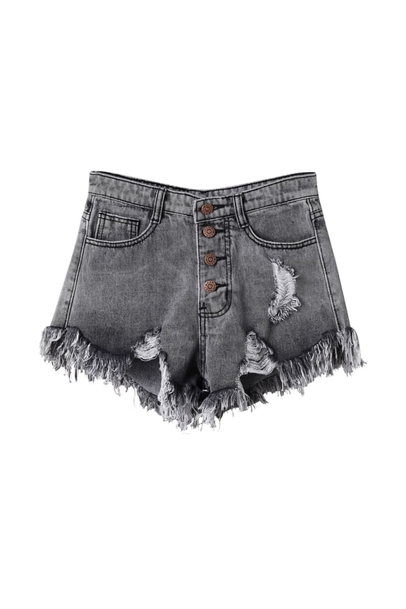 Womens Plus Size Denim Shorts Raged Hem Ripped High Waist Jean Shorts Casual Summer Trendy Hot Pants