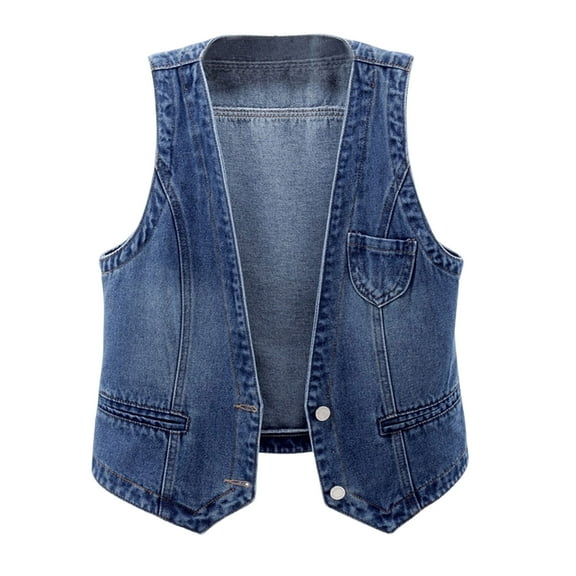 Womens Plus Size Denim Vest Business Casual Open Front Blazer Vest Sleeveless Button Jean Jackets Outerwear Dark Blue, 5XL