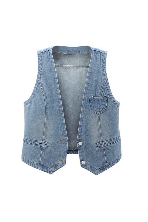 Womens Plus Size Denim Vest Business Casual Open Front Blazer Vest Sleeveless Button Jean Jackets Outerwear Light Blue, 2XL