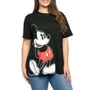 Womens Plus Size Disney Mickey Mouse T-Shirt Short Sleeve Side Leaning Black