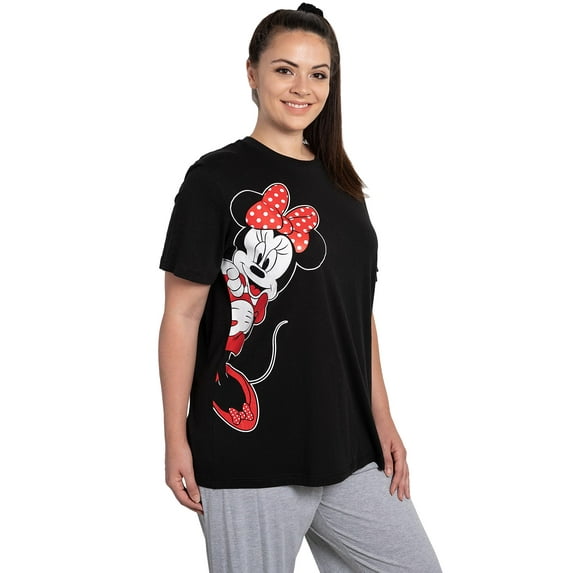 Womens Plus Size Disney Minnie Mouse Leaning Short Sleeve T-Shirt Black