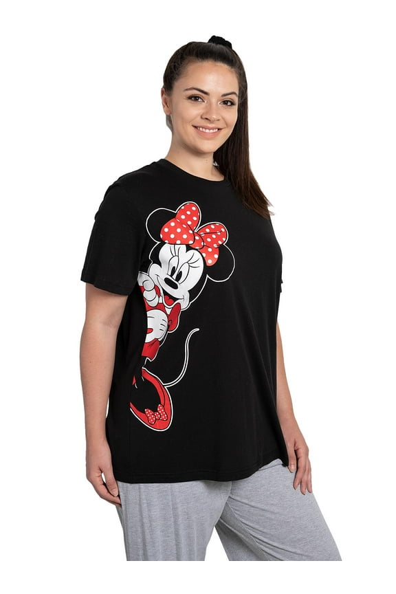 Womens Plus Size Disney Minnie Mouse Leaning Short Sleeve T-Shirt Black