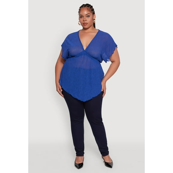 Womens Plus Size Dolman Sleeve Lettuce Edge Blouse