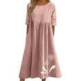 thumbnail image 1 of Womens Plus Size Dress Summer Cotton Linen Sundress Crew Neck Short Sleeve Casual Loose Dresses, 1 of 5