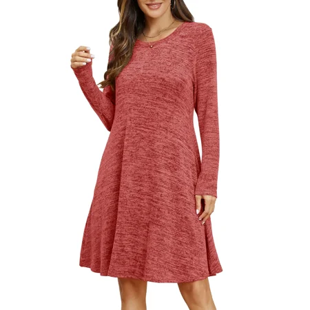 Womens Plus Size Dresses 4XL , VEPKUL Long Sleeve Fall Dresses Casual Sweater Winter Dress Crew Neck Tunic Dress with Pockets