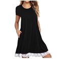 thumbnail image 1 of Womens Plus Size Dresses Comfort Cotton Short Sleeve Lace Splice Round Neck Lounge Nightgowns Casual Loose Solid Basic Mini Dress with Pockets, 1 of 6