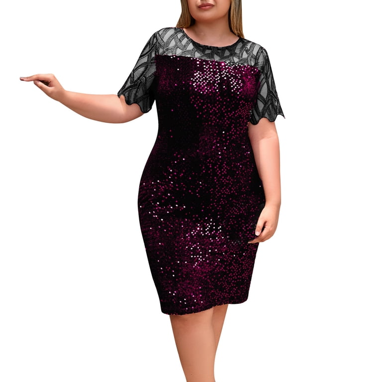 Womens Plus Size Dresses Formal Chiffon Overlay Sequin Bodycon Pencil Dress  2025 Trendy Clothes Outfits - Walmart.com