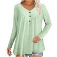 thumbnail image 1 of Womens Plus Size Dressy Tops Cute V Neck Shirts Flowy Pleated Long Sleeve Tunic Casual Loose Fit Blouses (4XL, Green), 1 of 9