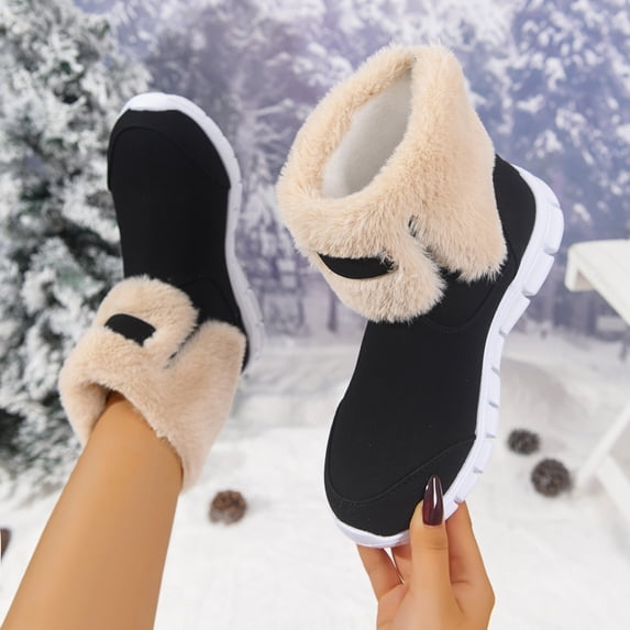 Womens Plus Size Elevated Snow Boots Versatile Stylish Warm Furry Trim Fall Winter Comfort Height Increasing Below Knee Boots For Wide Calves Snow Boots For Women