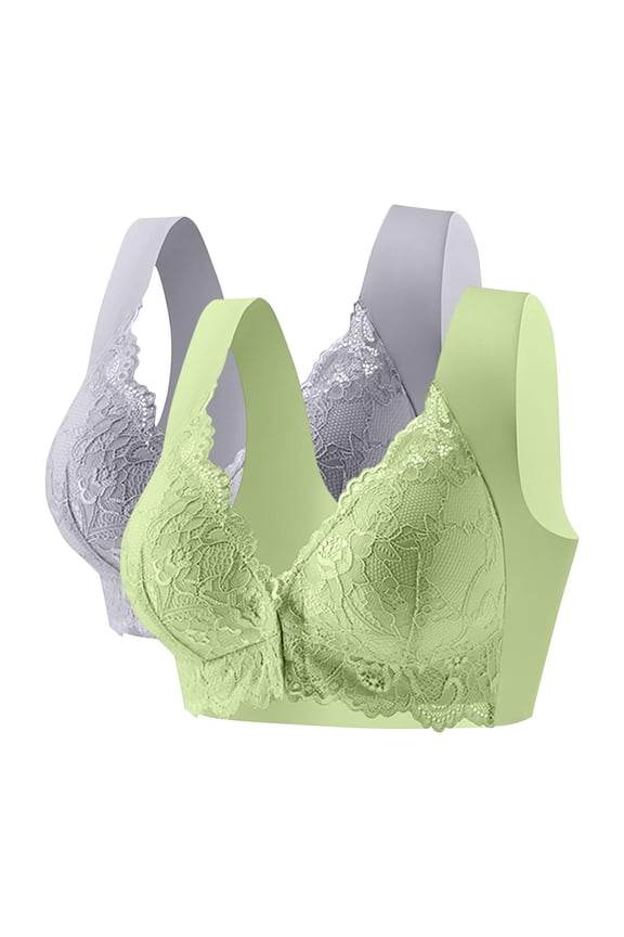 Womens Plus Size Everyday Bras, Front Closure Post Surgery Minimizer Bras for Women Full Coverage Surgical Wireless Comfort Lace Everyday Bras M-5XL