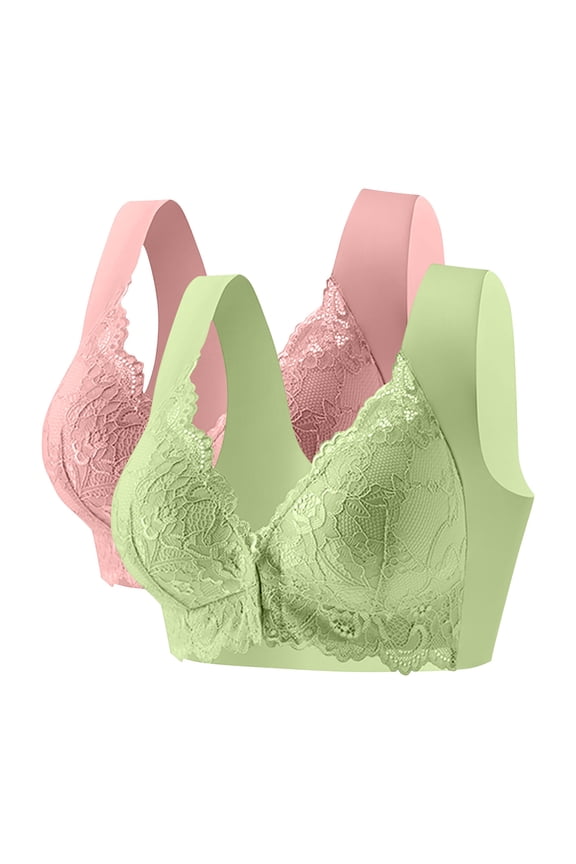 Womens Plus Size Everyday Bras, Front Closure Post Surgery Minimizer Bras for Women Full Coverage Surgical Wireless Comfort Lace Everyday Bras M-5XL