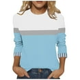 thumbnail image 1 of Womens Plus Size Fall Clothes, 3/4 Sleeve Shirts for Women Fashion Loose Fit Color Patchwork Crewneck Tees T-Shirts, 1 of 6