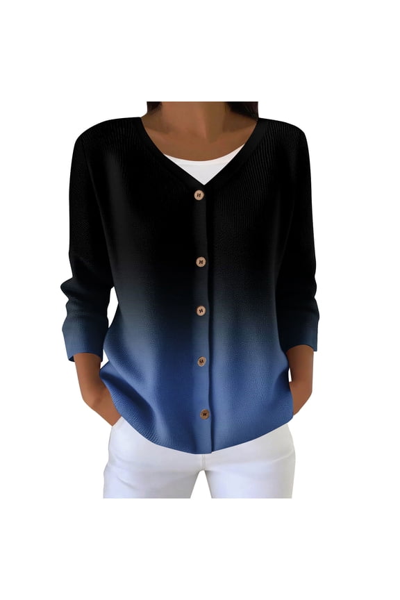 Womens Plus Size Fall Clothes, Cardigan for Women Fashion Loose Fit Ombre Tie Dye V Neck Button Down Long Sleeve Cardigan Sweaters