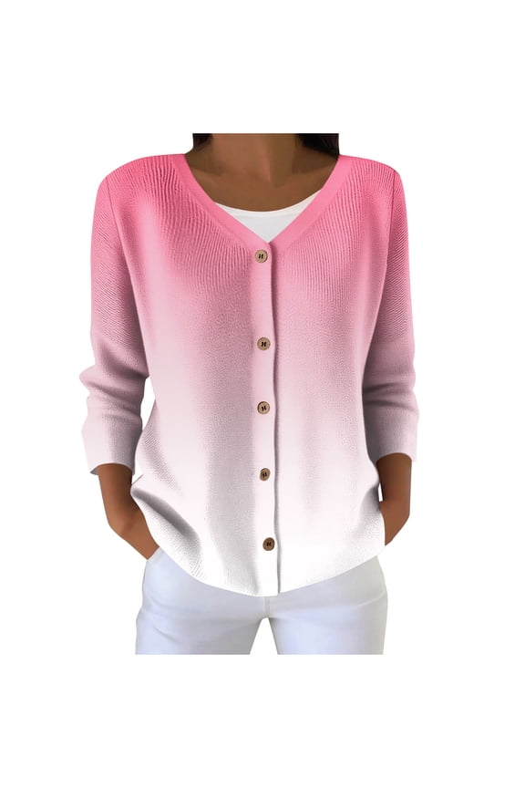 Womens Plus Size Fall Clothes, Cardigan for Women Fashion Loose Fit Ombre Tie Dye V Neck Button Down Long Sleeve Cardigan Sweaters