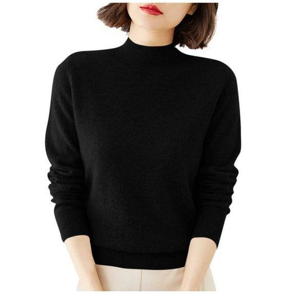 Womens Plus Size Fall Sweater, Long Sleeve Pullover for Women Winter Fashion Warm Knitted Solid Color Mock Neck Sweaters