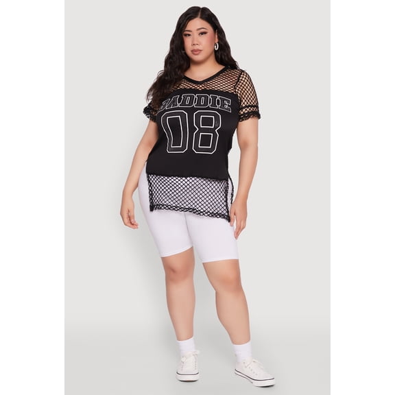 Womens Plus Size Fishnet Baddie 08 Graphic Side Slit Tee
